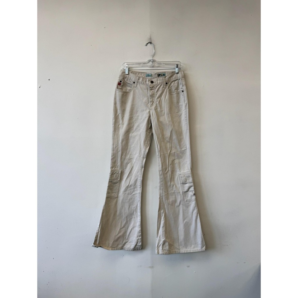 Vintage Mudd Jeans Juniors 9 30" Beige Cargo‎ Flare 100% Cotton Denim Y2K